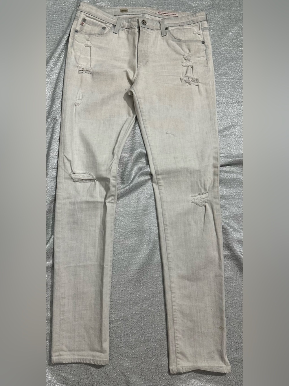 AG Adriano Goldschmied Women’s Distressed Slim Jeans in Light Beige